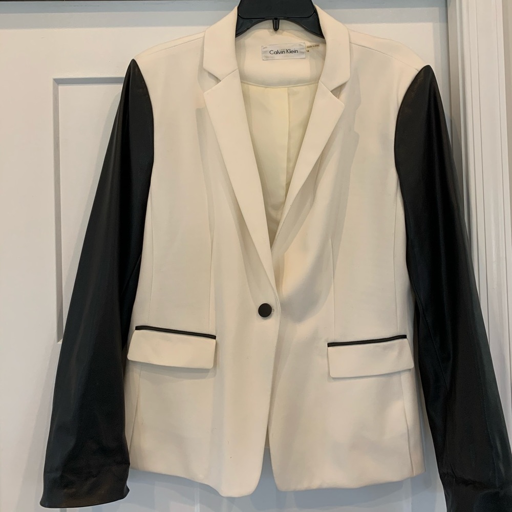Cream and Faux Leather Blazer
